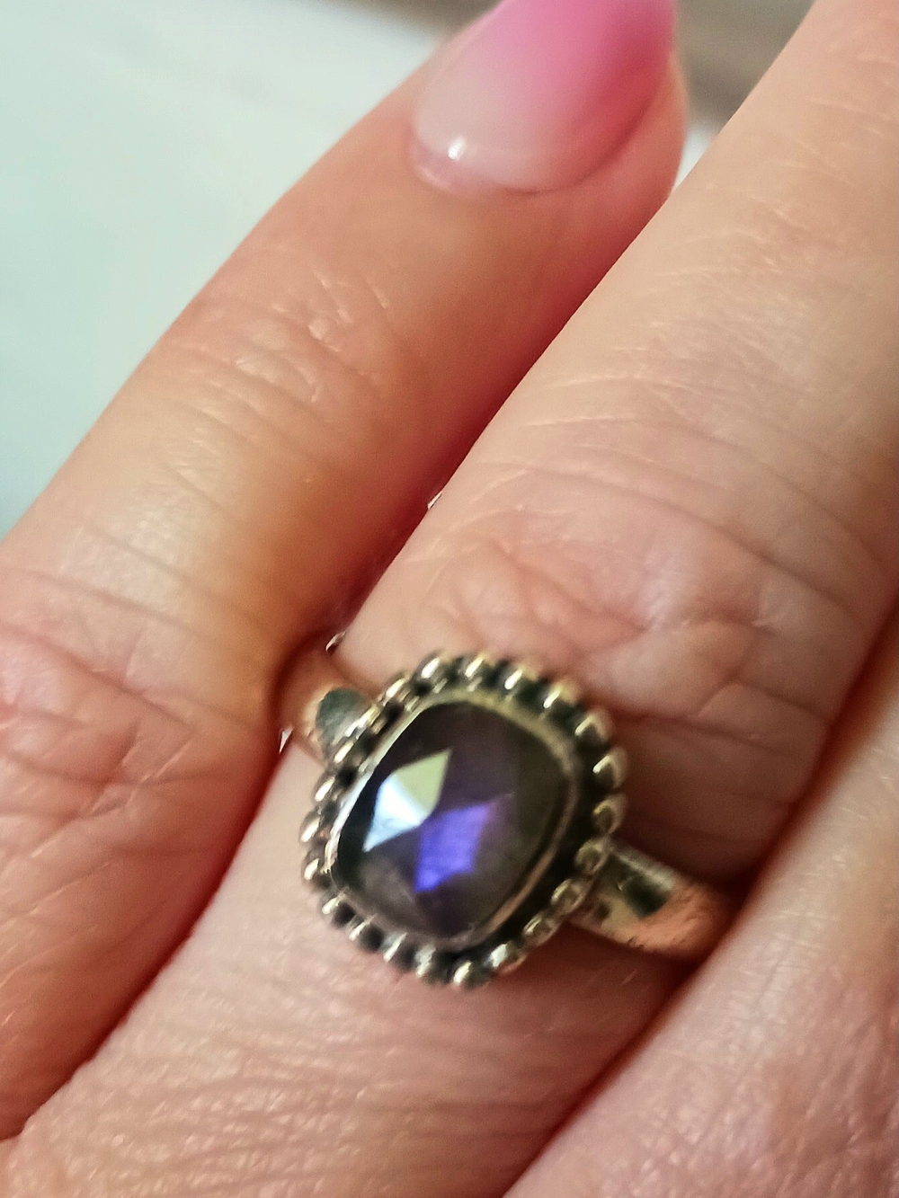 Purple Faceted Labradorite, 925 Sterling Silver, Size 9, NWOT